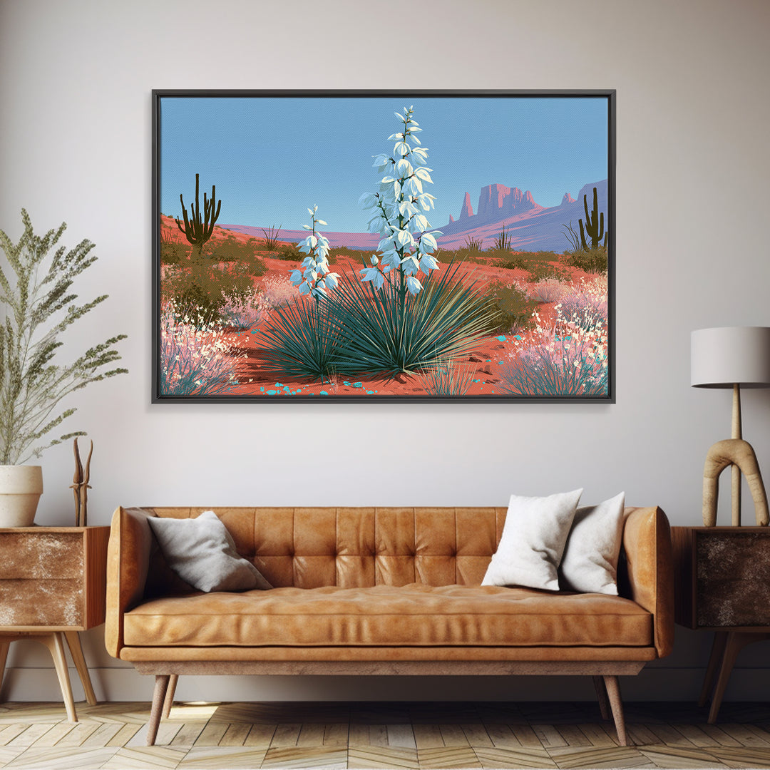 Yucca Blooms Against Clear Blue Sky Canvas Print, Southwestern Art, Gallery Decor, Southwestern Decor, Fine Art, Mesa, SOU-3x2-48