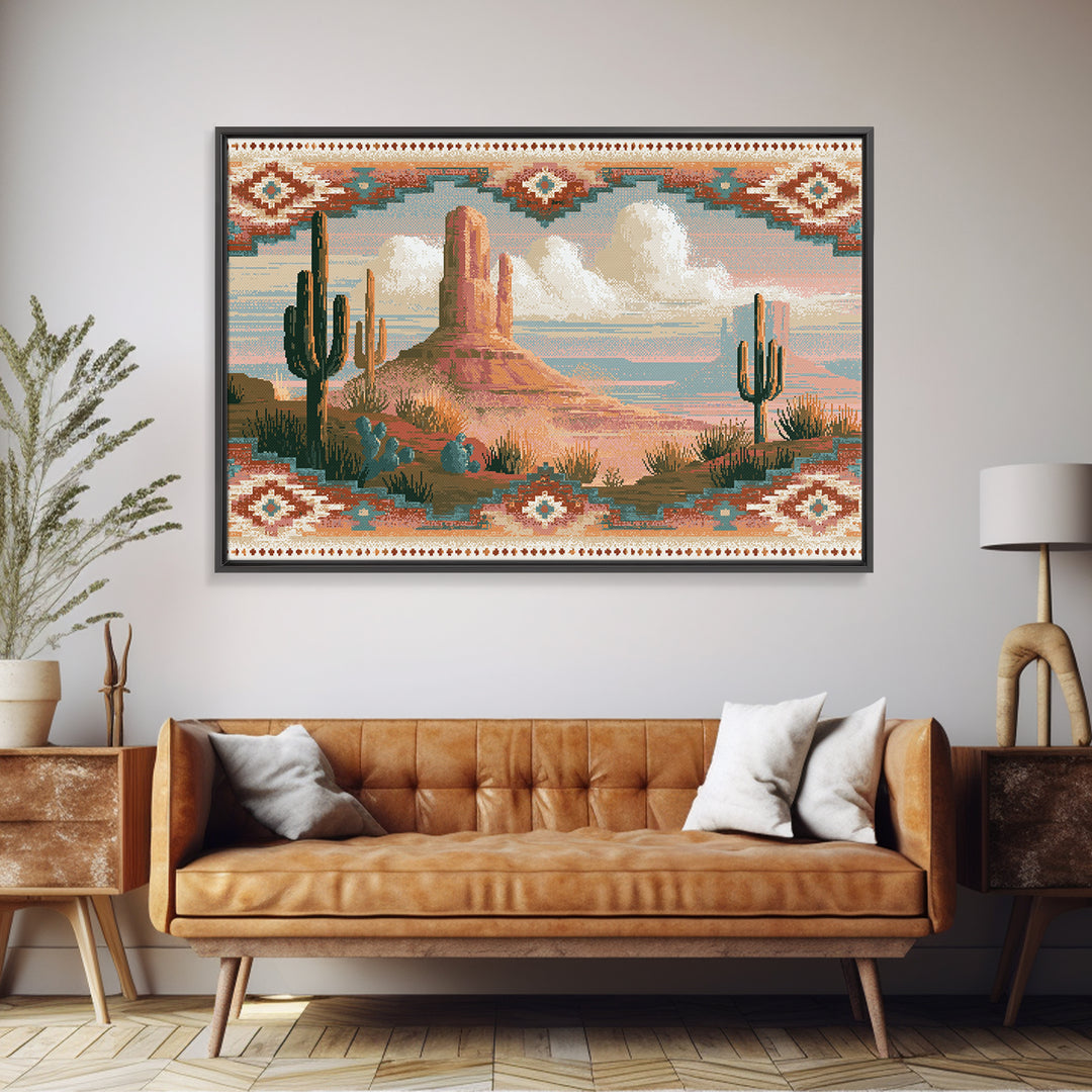 Navajo Geometric Pattern Framed Canvas Print, Southwestern Art, Southwestern Decor, Abstract Art, Mesa, Boho Wall Art, SOU-3x2-80