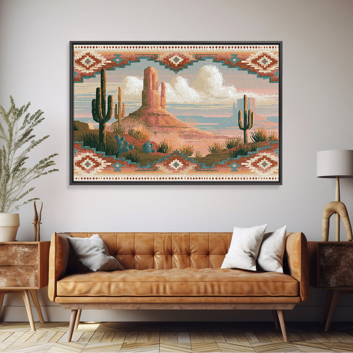 Navajo Geometric Pattern Framed Canvas Print, Southwestern Art, Southwestern Decor, Abstract Art, Mesa, Boho Wall Art, SOU-3x2-80