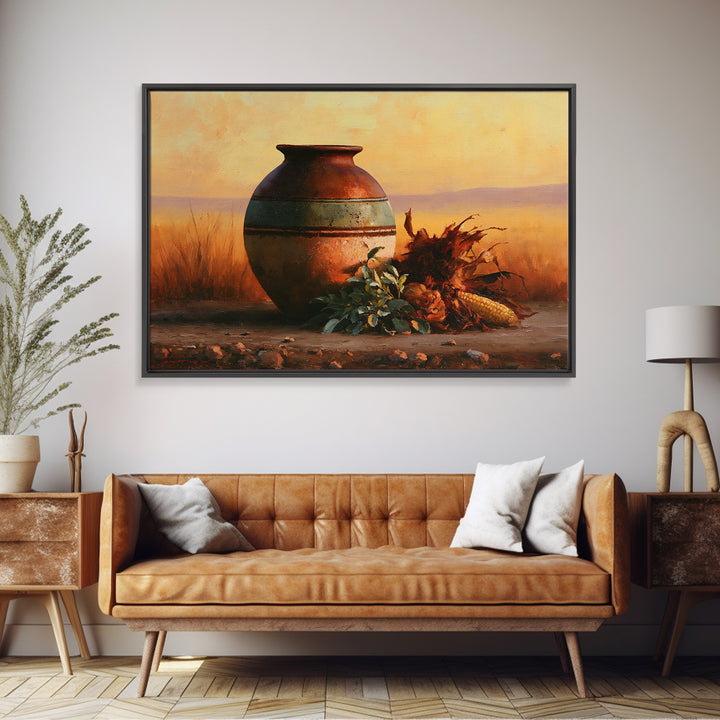Pueblo Pottery Still Life Framed Canvas Print, Southwestern Art, Prints Wall Art, Southwestern Decor, Fine Art, Mesa, SOU-3x2-99