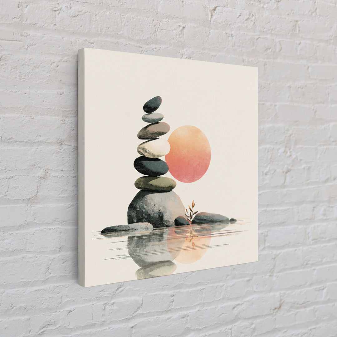 Stacked Stones Beside Calm Water Framed Canvas Print, Spa Art, Modern Decor, Spa Decor, Fine Art, Serenity, Wall Decor, SPA-1x1-1