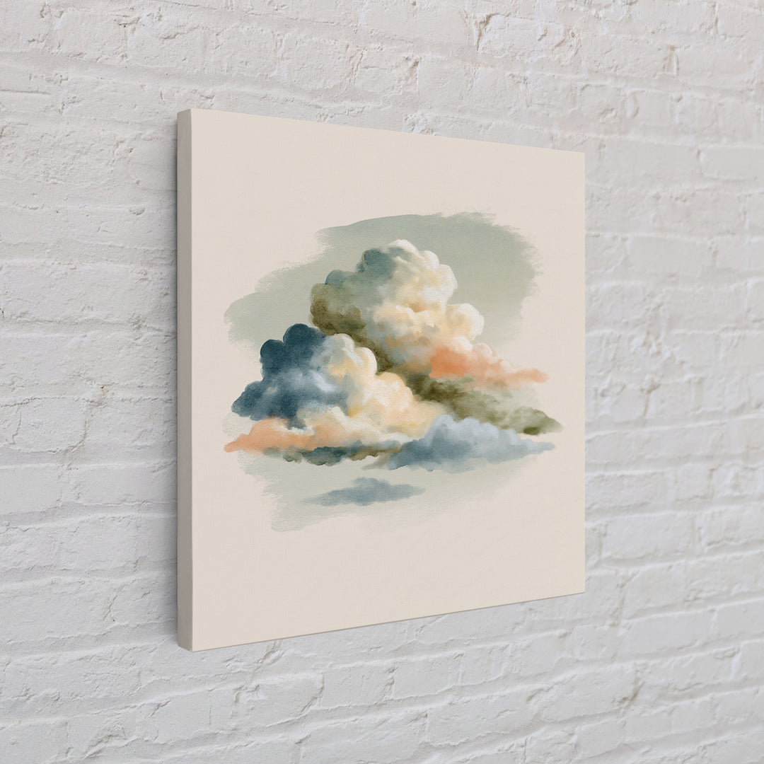 Soft Cloudscape in Cream and Sage Canvas Print, Spa Art, Wildlife Wall Art, Spa Decor, Watercolor Art, Serenity, SPA-1x1-13