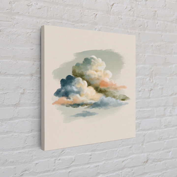 Soft Cloudscape in Cream and Sage Canvas Print, Spa Art, Wildlife Wall Art, Spa Decor, Watercolor Art, Serenity, SPA-1x1-13