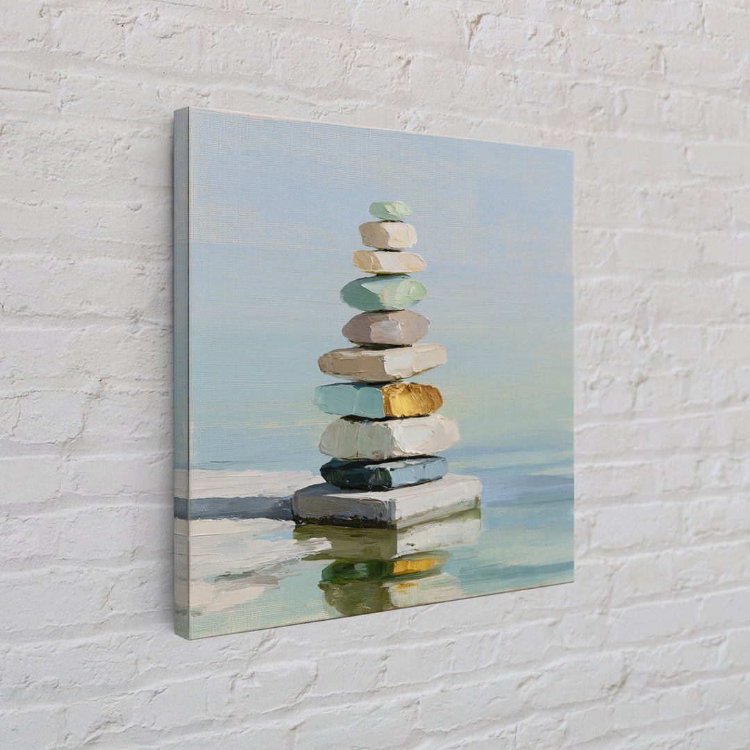 Stacked Stones Beside Calm Water Canvas Print, Spa Art, Art Print, Spa Decor, Fine Art, Serenity, Botanical Art, Nature Prints, SPA-1x1-25