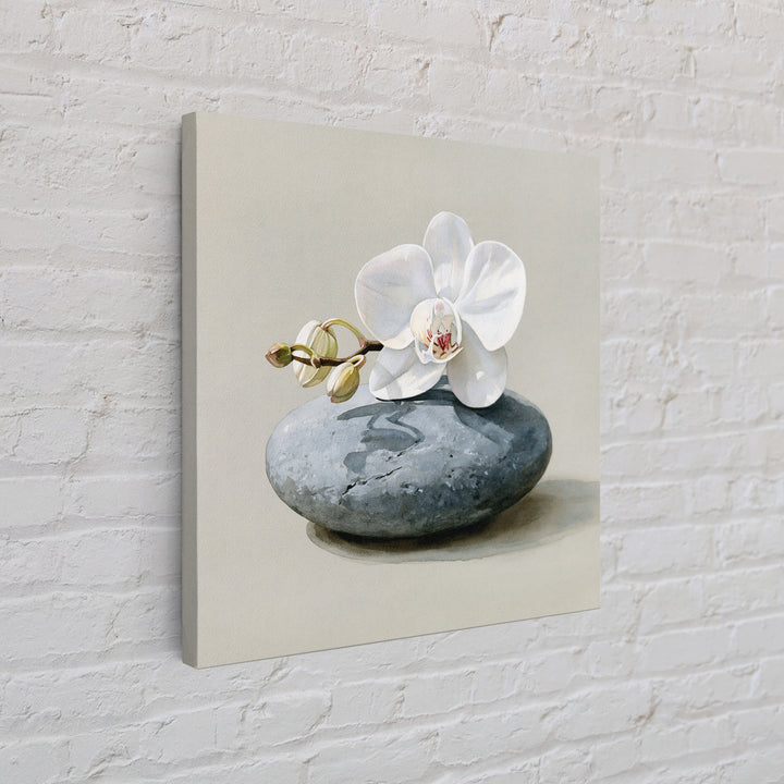 White Orchid on Smooth Gray Stone Canvas Print, Spa Art, Tarot Card Art, Spa Decor, Fine Art, Serenity, Textured Painting, SPA-1x1-26