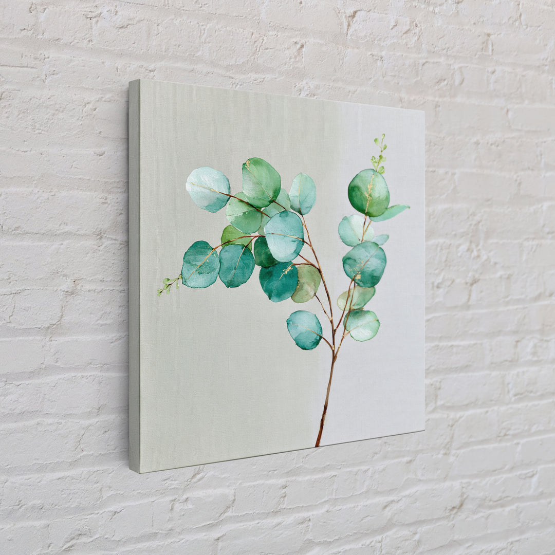 Eucalyptus Branch in Soft Green Watercolor Framed Canvas Print, Spa Art, Fine Art Photography, Spa Decor, Oil Painting, SPA-1x1-27