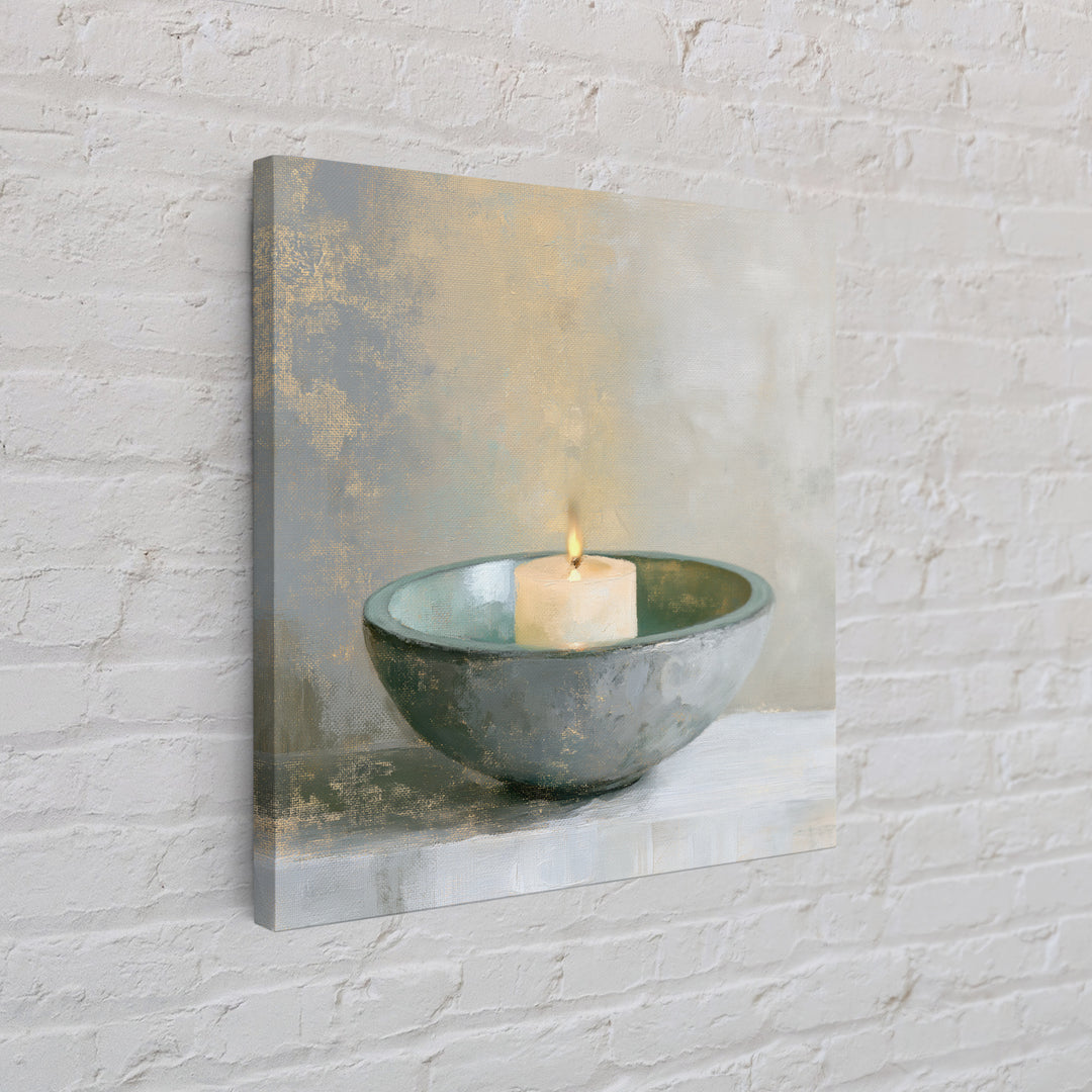 Warm Candle Flame Framed Canvas Print, Spa Art, Textured Painting, Spa Decor, Abstract Art, Serenity, Travel Poster, SPA-1x1-33