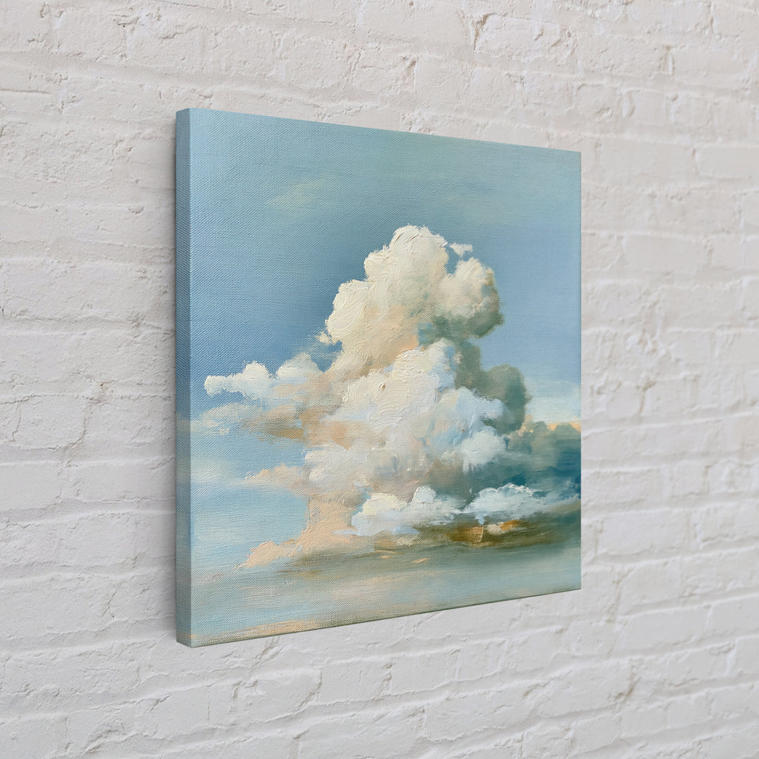 Soft Cloudscape in Cream and Sage Framed Canvas Print, Spa Art, Boho Decor, Spa Decor, Oil Painting, Serenity, Printable Art, SPA-1x1-37