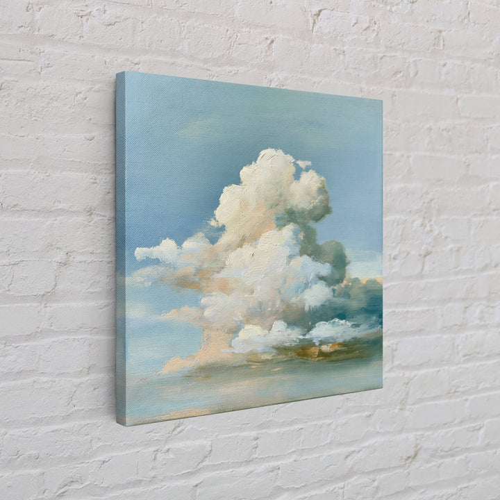 Soft Cloudscape in Cream and Sage Framed Canvas Print, Spa Art, Boho Decor, Spa Decor, Oil Painting, Serenity, Printable Art, SPA-1x1-37