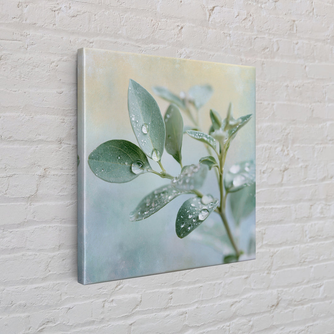 Rain on Leaves Framed Canvas Print, Spa Art, Art Print, Spa Decor, Serenity, Botanical Art, Nature Prints, Travel Poster, SPA-1x1-40