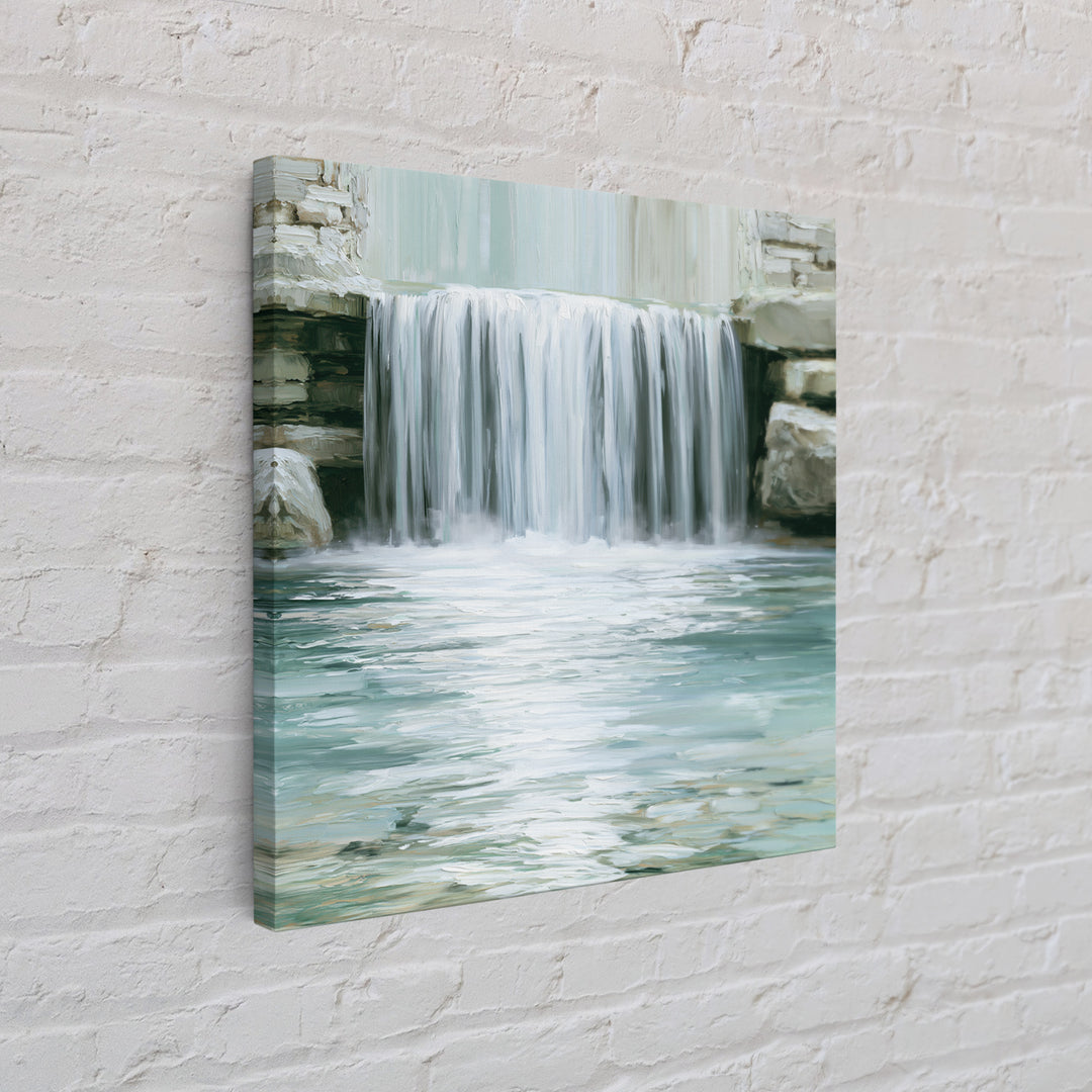 Serene Waterfall with Mist Framed Canvas Print, Spa Art, Dog Canvas, Spa Decor, Abstract Art, Serenity, Art Print, Room Decor, SPA-1x1-42