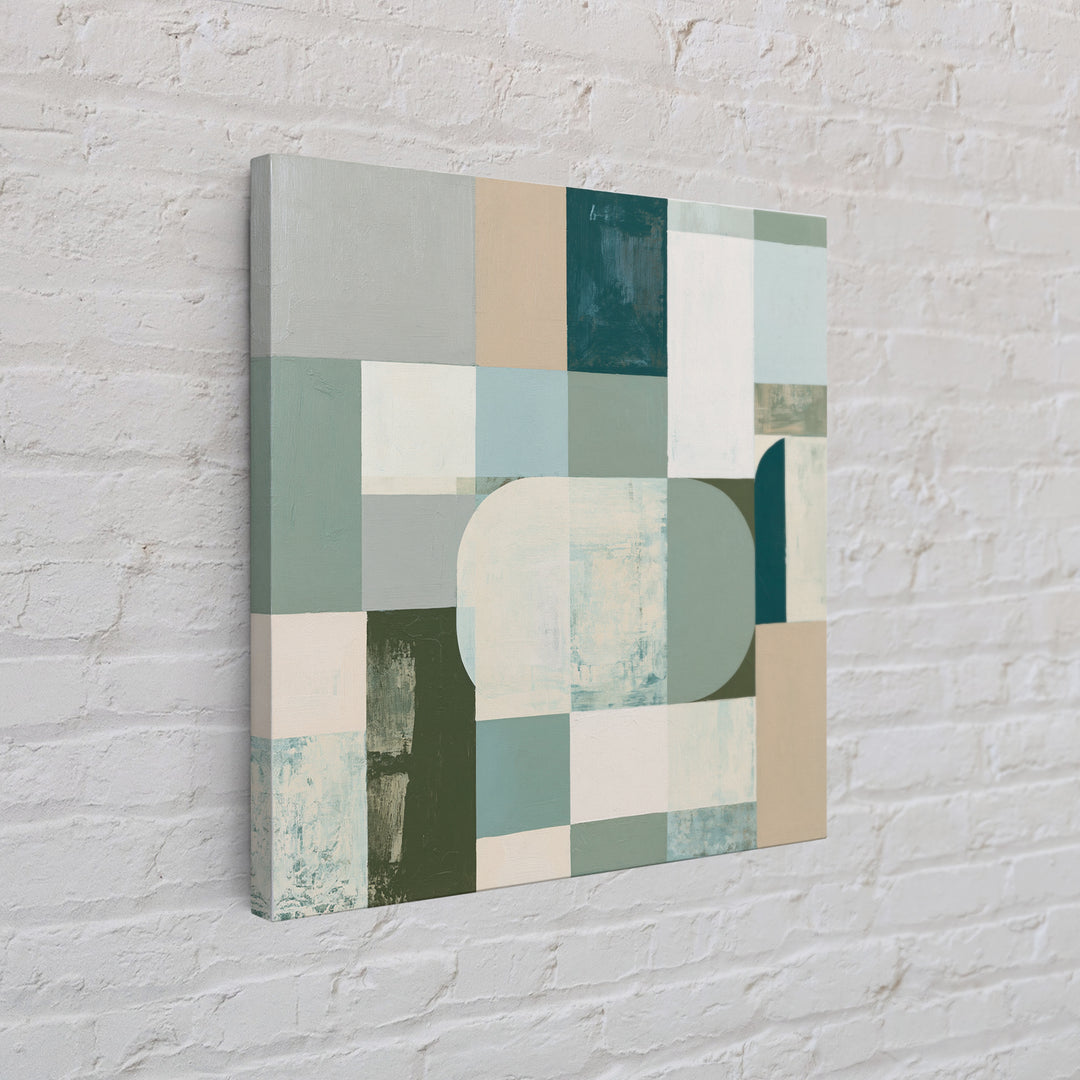 Sage and Ivory Geometric Calm Composition Canvas Print, Spa Art, Luxury Decor, Spa Decor, Abstract Art, Serenity, SPA-1x1-45