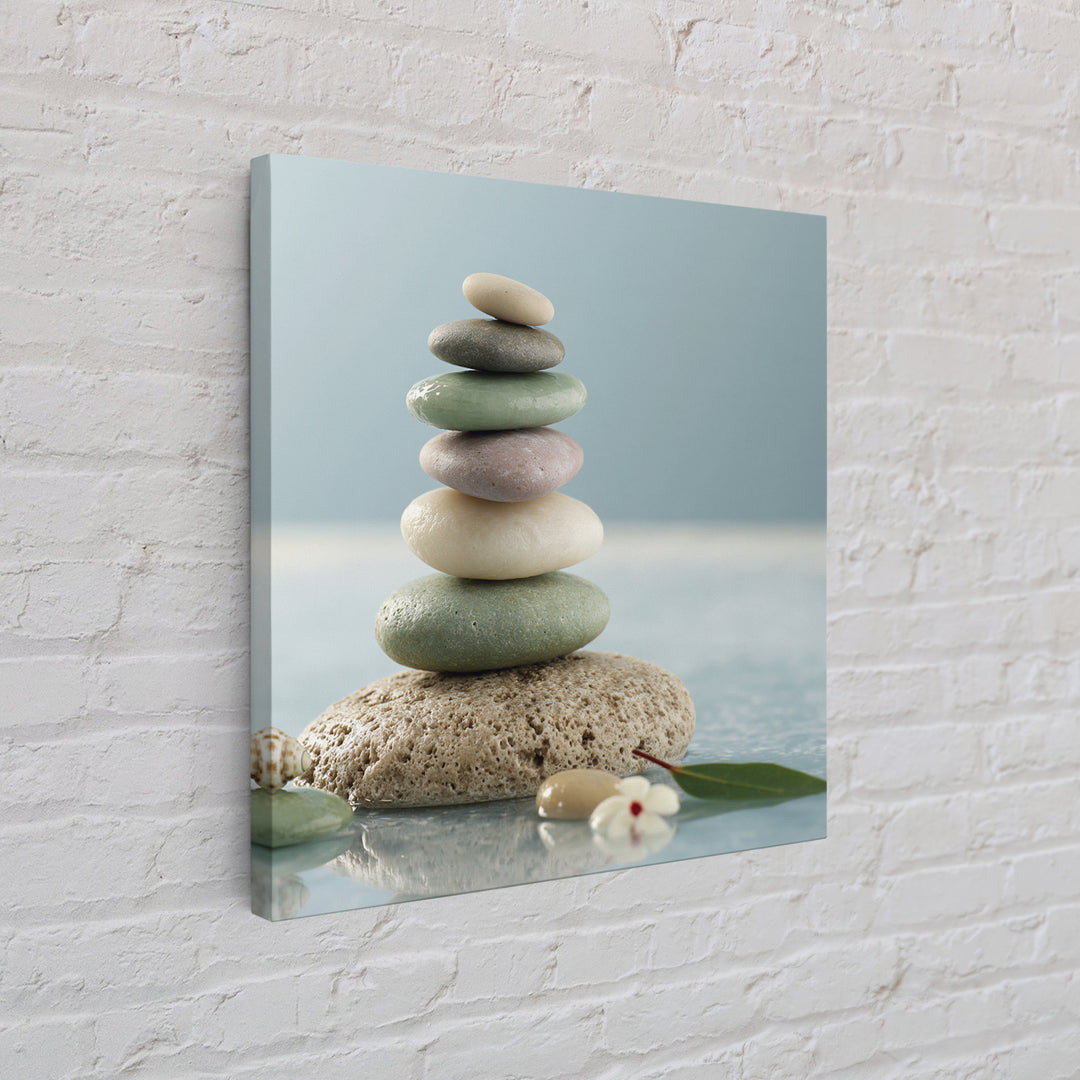 Stacked Stones Beside Calm Water Canvas Print, Spa Art, Art Print, Spa Decor, Fine Art, Serenity, Botanical Art, Nature Prints, SPA-1x1-49
