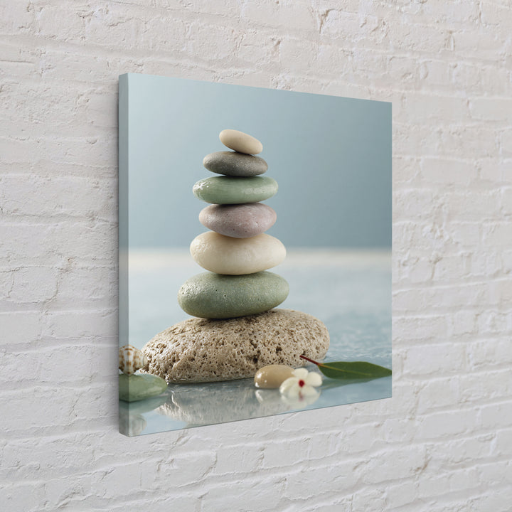 Stacked Stones Beside Calm Water Canvas Print, Spa Art, Art Print, Spa Decor, Fine Art, Serenity, Botanical Art, Nature Prints, SPA-1x1-49