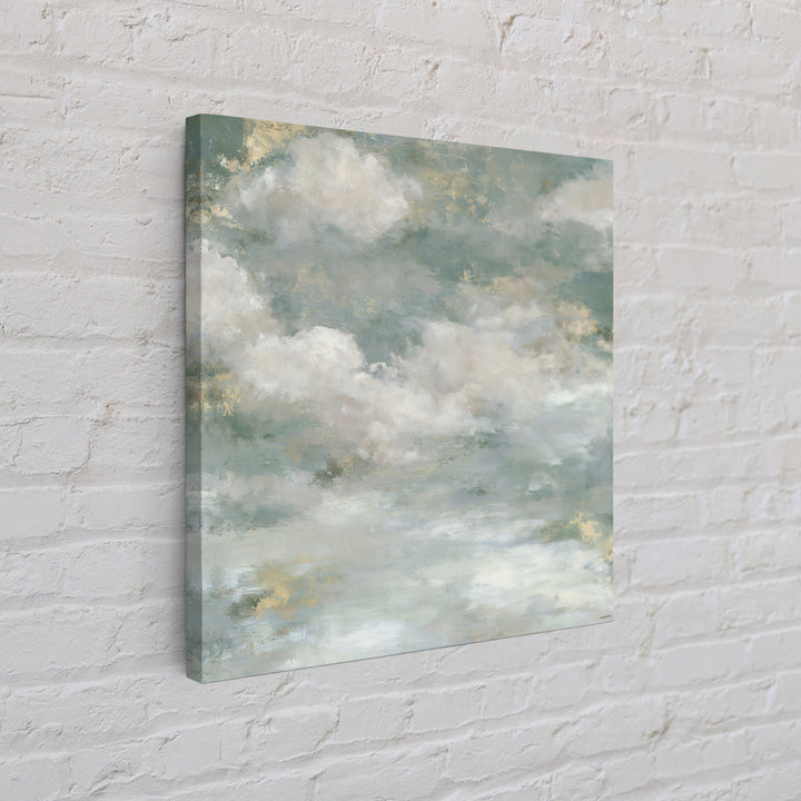 Soft Cloudscape in Cream and Sage Framed Canvas Print, Spa Art, Boho Decor, Spa Decor, Oil Painting, Serenity, Printable Art, SPA-1x1-61