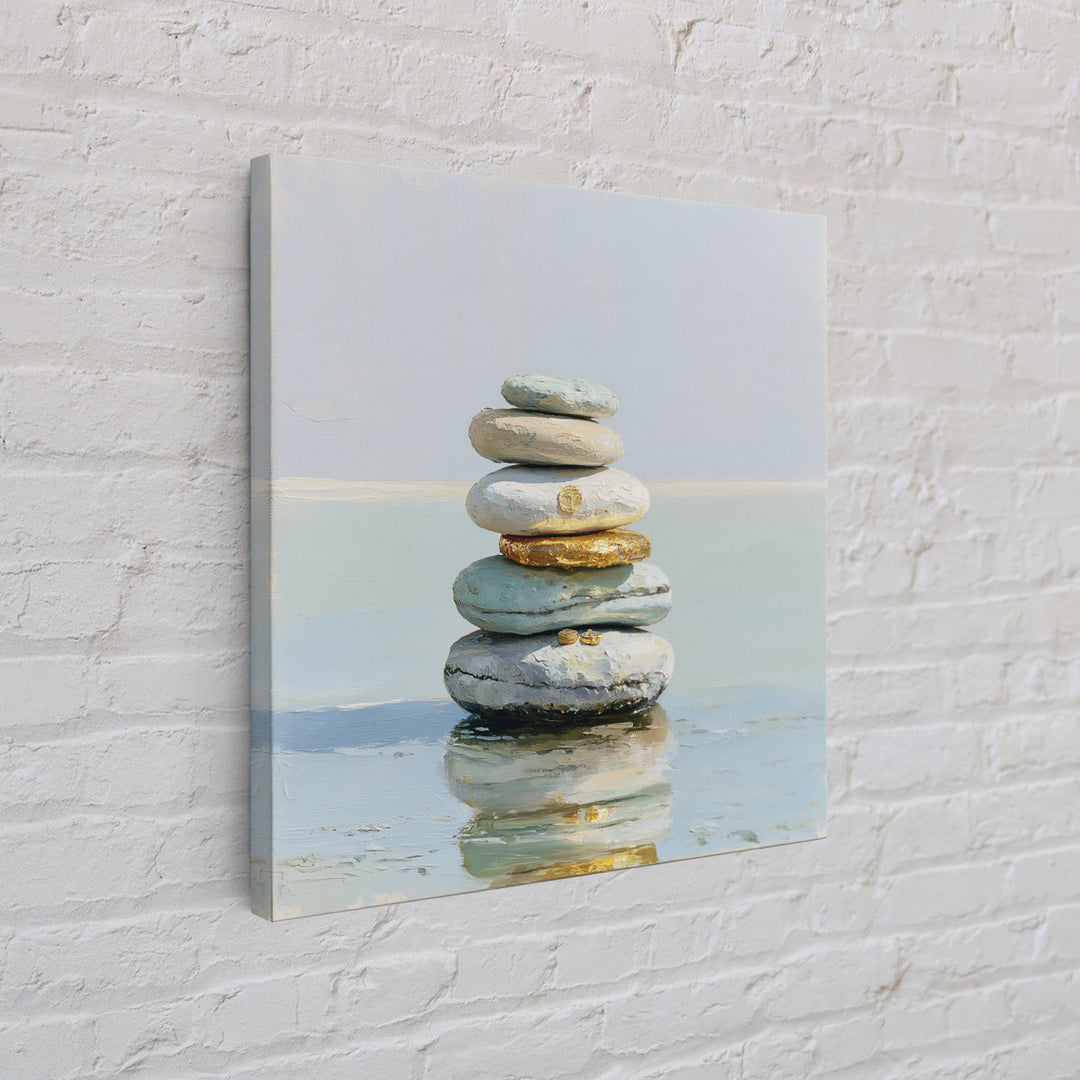 Stacked Stones Beside Calm Water Canvas Print, Spa Art, Black Woman Art, Spa Decor, Oil Painting, Serenity, Modern Home Decor, SPA-1x1-97