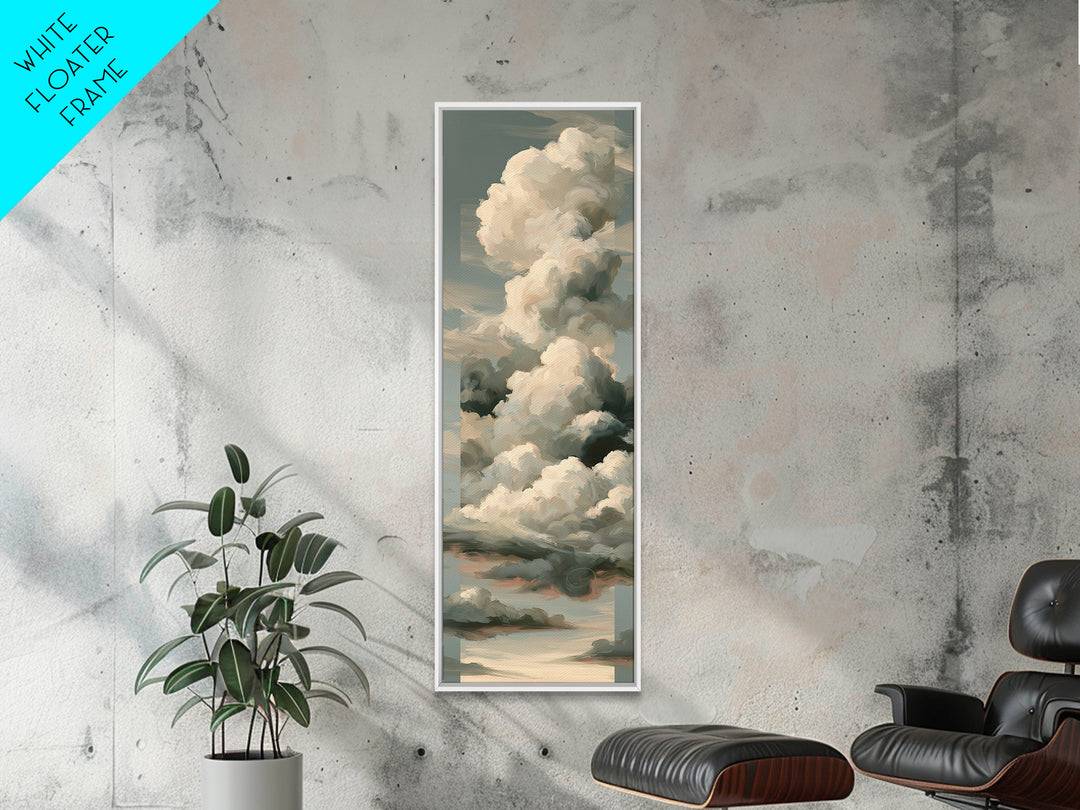 Soft Cloudscape in Cream and Sage Canvas Print, Spa Art, Wildlife Wall Art, Spa Decor, Watercolor Art, Serenity, SPA-1x3-1