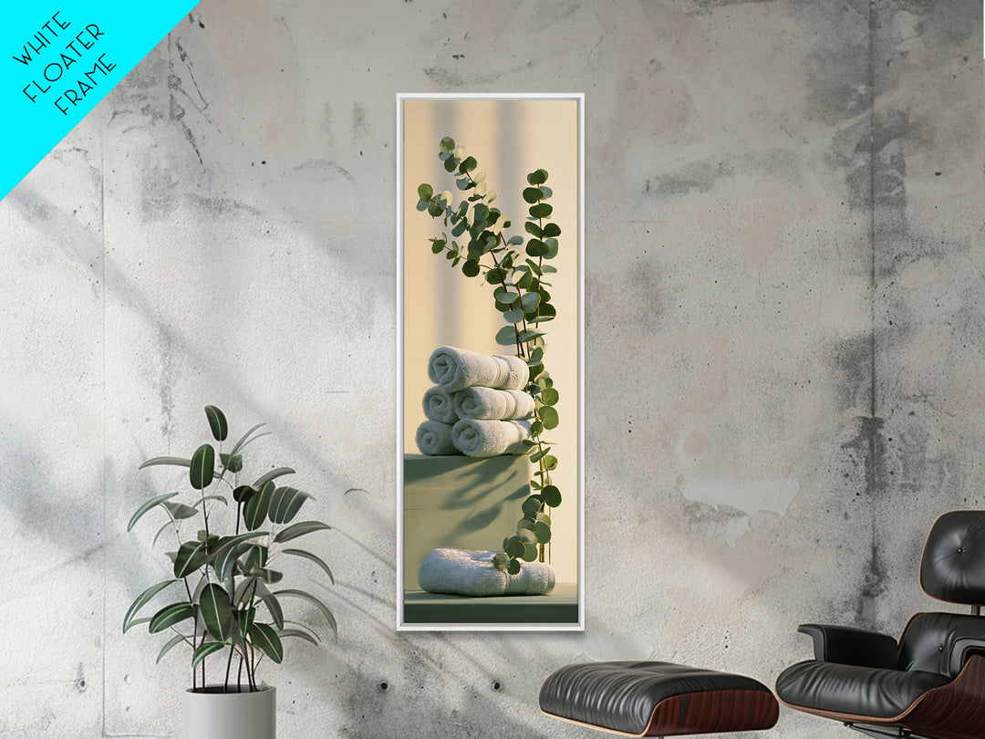 White Towels and Eucalyptus Without Room Context Canvas Print, Spa Art, Wall Art, Spa Decor, Oil Painting, Serenity, SPA-1x3-12