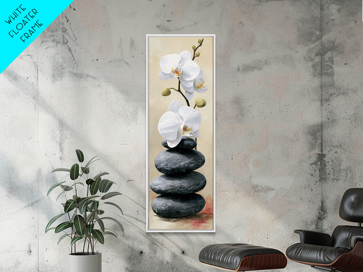 White Orchid on Smooth Gray Stone Canvas Print, Spa Art, Gallery Decor, Spa Decor, Fine Art, Serenity, Wall Art, Home Decor, SPA-1x3-14