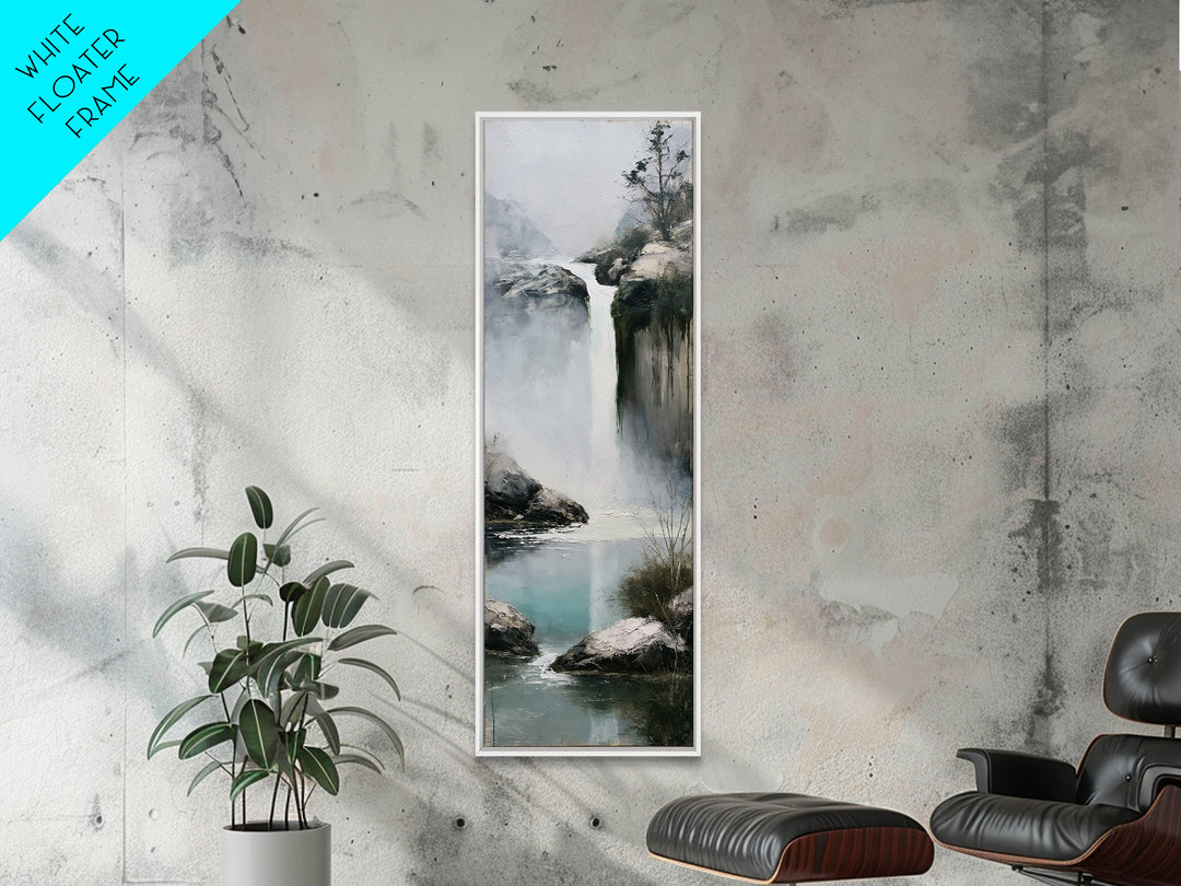 Serene Waterfall with Mist Framed Canvas Print, Spa Art, Hair Salon Wall Art, Spa Decor, Oil Painting, Serenity, SPA-1x3-30