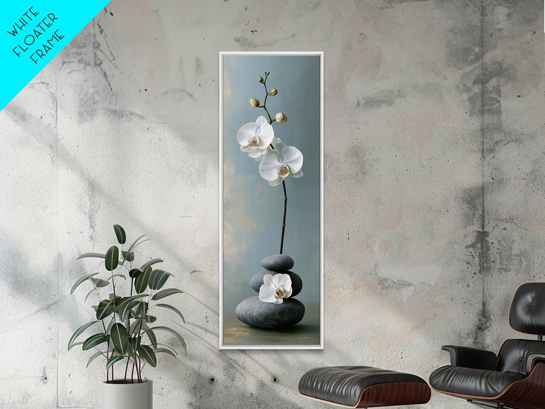 White Orchid on Smooth Gray Stone Canvas Print, Spa Art, Gallery Decor, Spa Decor, Fine Art, Serenity, Wall Art, Home Decor, SPA-1x3-38