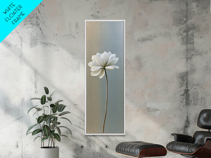 Single White Flower on Linen Ground Framed Canvas Print, Spa Art, Room Decor, Spa Decor, Fine Art, Serenity, Nature Prints, SPA-1x3-53