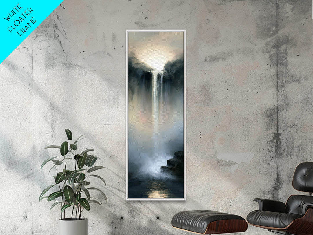 Serene Waterfall with Mist Framed Canvas Print, Spa Art, Hair Salon Wall Art, Spa Decor, Oil Painting, Serenity, SPA-1x3-54