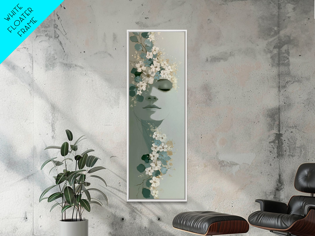 Minimal Face with Closed Eyes and Flowers Canvas Print, Spa Art, Dog Groomer Gifts, Spa Decor, Serenity, Fine Art Print, SPA-1x3-55