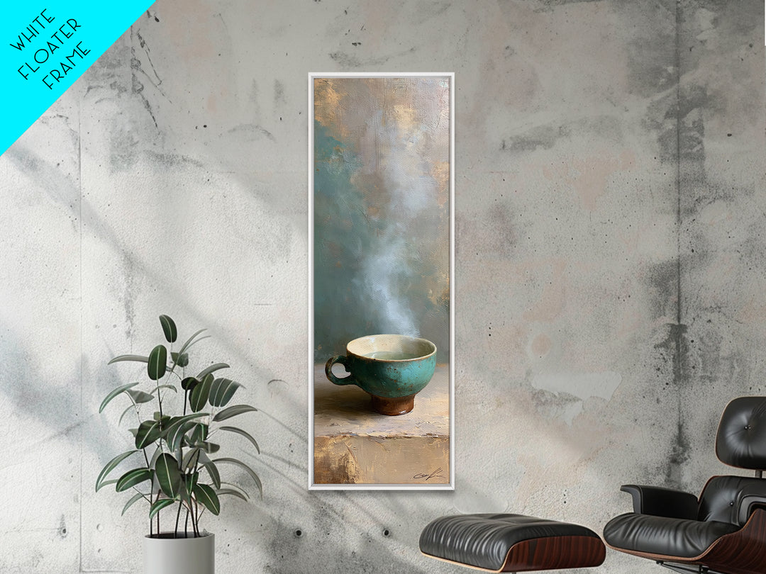 Tea Bowl and Steam Still Life Framed Canvas Print, Spa Art, Wildlife Wall Art, Spa Decor, Watercolor Art, Serenity, SPA-1x3-58