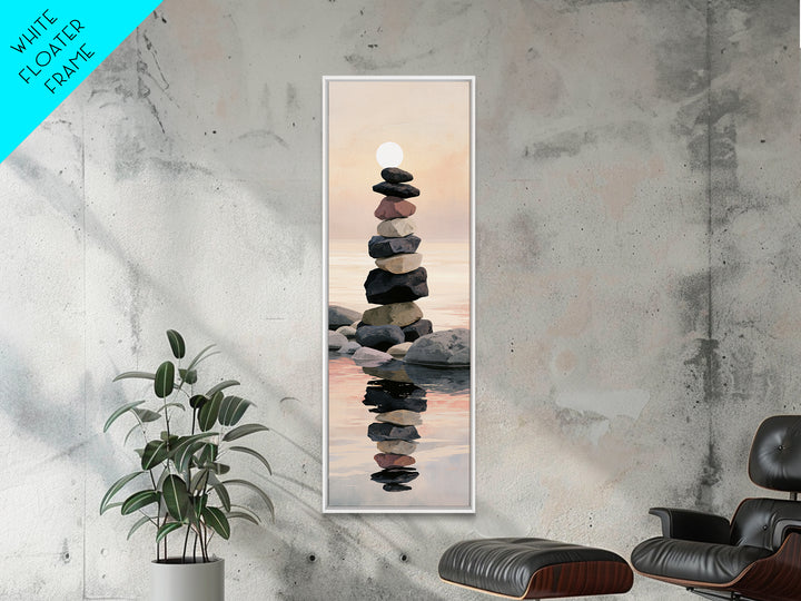 Stacked Stones Beside Calm Water Framed Canvas Print, Spa Art, Printable Wall Art, Spa Decor, Serenity, Feminine Wall Art, SPA-1x3-61
