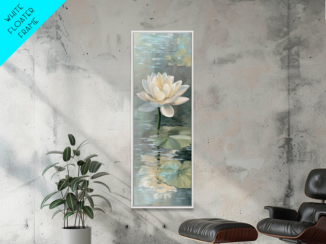 Lotus Flower Floating on Still Pond Framed Canvas Print, Spa Art, Animal Art, Spa Decor, Watercolor Art, Serenity, SPA-1x3-64