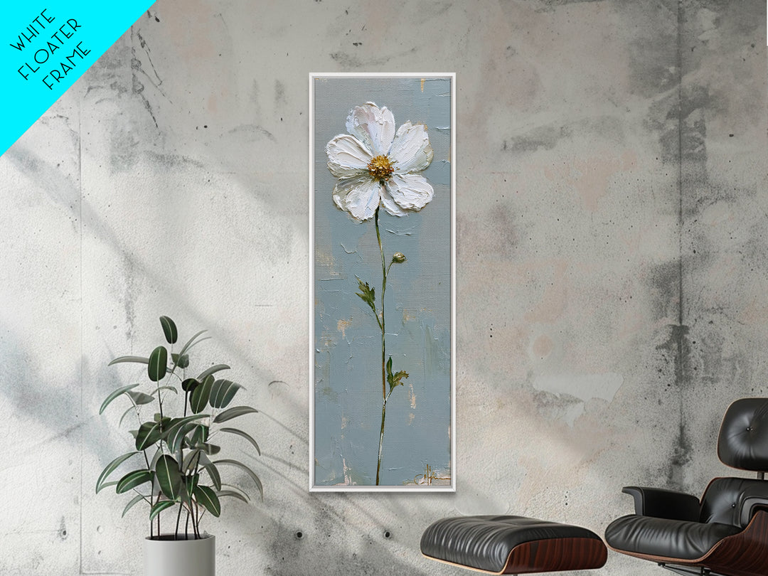 Single White Flower on Linen Ground Canvas Print, Spa Art, Art, Spa Decor, Fine Art, Serenity, Abstract Print, Minimalist Art, SPA-1x3-77