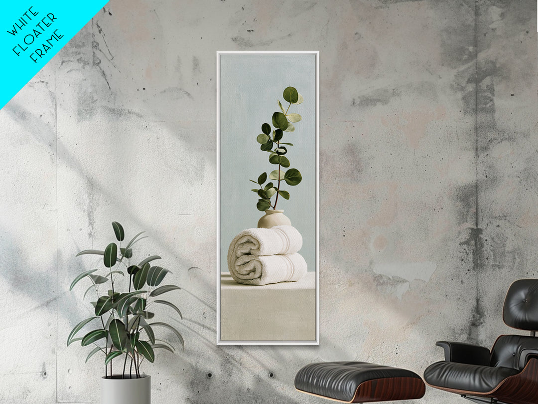White Towels and Eucalyptus Without Room Context Framed Canvas Print, Spa Art, Fine Art Photography, Spa Decor, Serenity, SPA-1x3-84