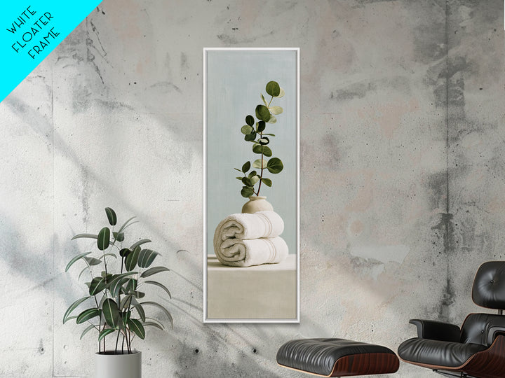 White Towels and Eucalyptus Without Room Context Framed Canvas Print, Spa Art, Fine Art Photography, Spa Decor, Serenity, SPA-1x3-84