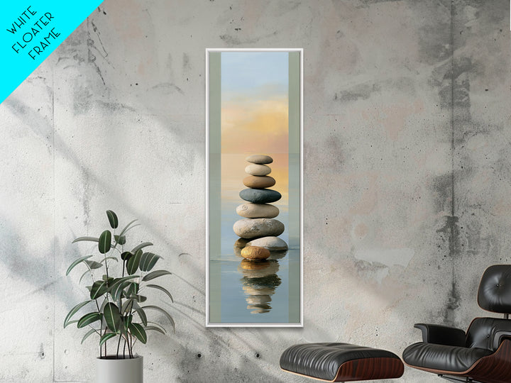 Stacked Stones Beside Calm Water Canvas Print, Spa Art, Travel Poster, Spa Decor, Fine Art, Serenity, Salon Decor, City Art, SPA-1x3-85