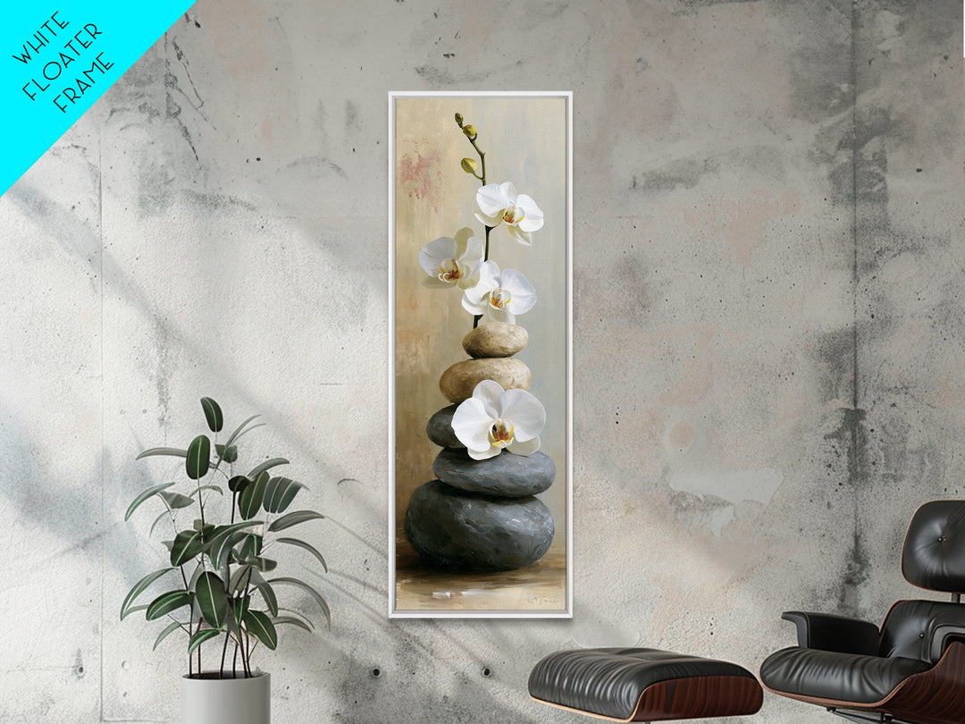 White Orchid on Smooth Gray Stone Canvas Print, Spa Art, Minimalist Decor, Spa Decor, Fine Art, Serenity, Contemporary Art, SPA-1x3-86