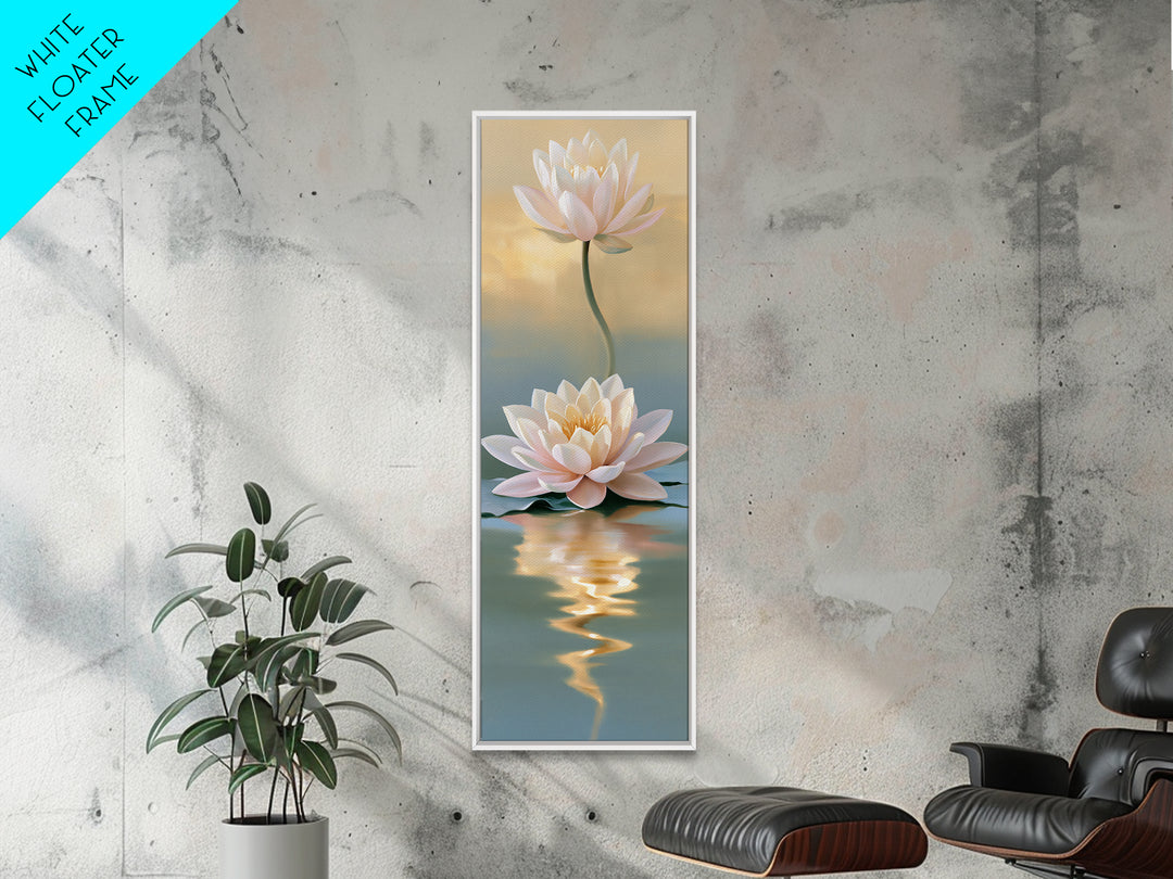 Lotus Flower Floating on Still Pond Canvas Print, Spa Art, Spa Wall Art, Spa Decor, Watercolor Art, Serenity, SPA-1x3-88