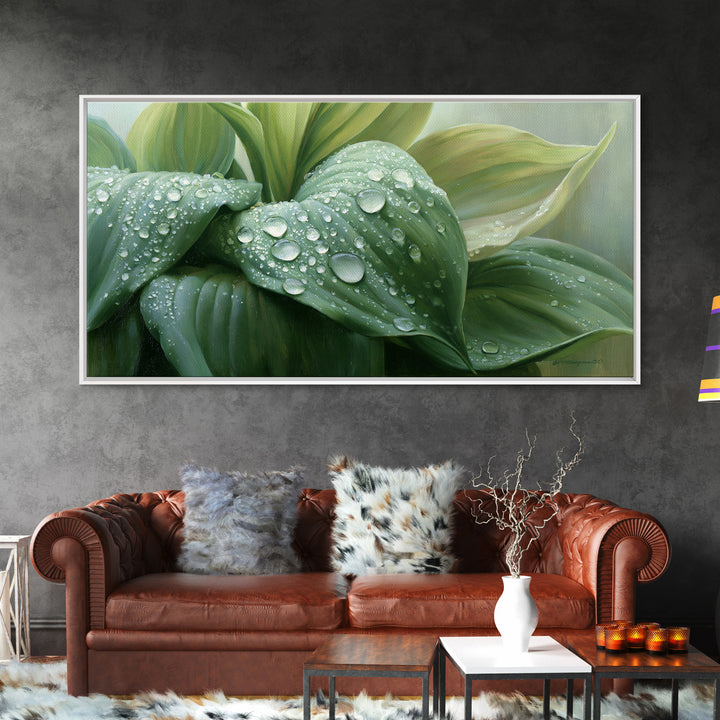 Rain on Leaves Framed Canvas Print, Spa Art, Art Print, Spa Decor, Serenity, Botanical Art, Nature Prints, Travel Poster, SPA-2x1-12