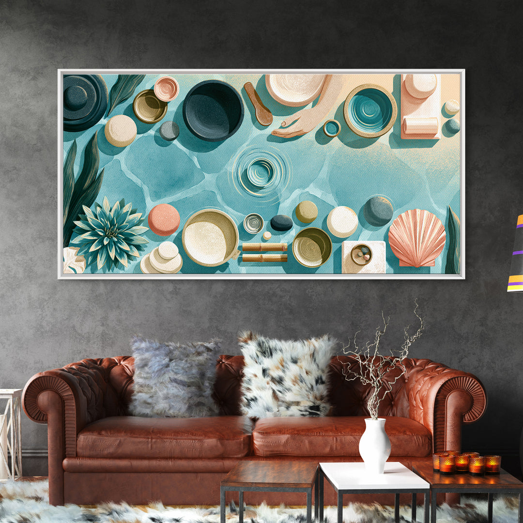 Blue Lagoon Water Seen from Above Framed Canvas Print, Spa Art, Fine Art Print, Spa Decor, Fine Art, Serenity, Wall Decor, SPA-2x1-16