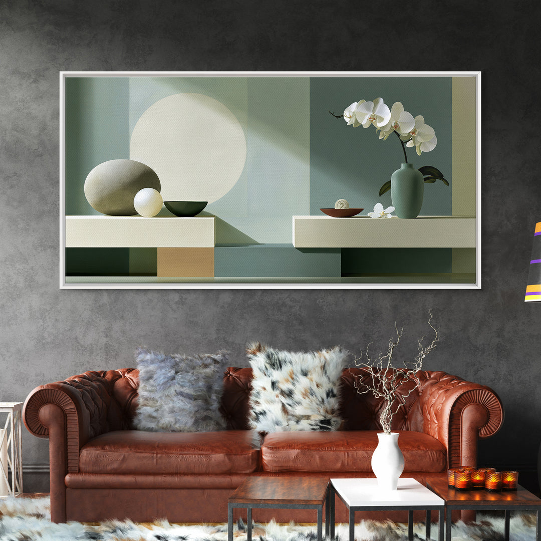 Sage and Ivory Geometric Calm Composition Canvas Print, Spa Art, Wall Art Print, Spa Decor, Abstract Art, Serenity, Animal Art, SPA-2x1-17