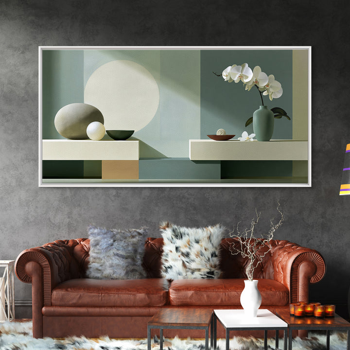 Sage and Ivory Geometric Calm Composition Canvas Print, Spa Art, Wall Art Print, Spa Decor, Abstract Art, Serenity, Animal Art, SPA-2x1-17