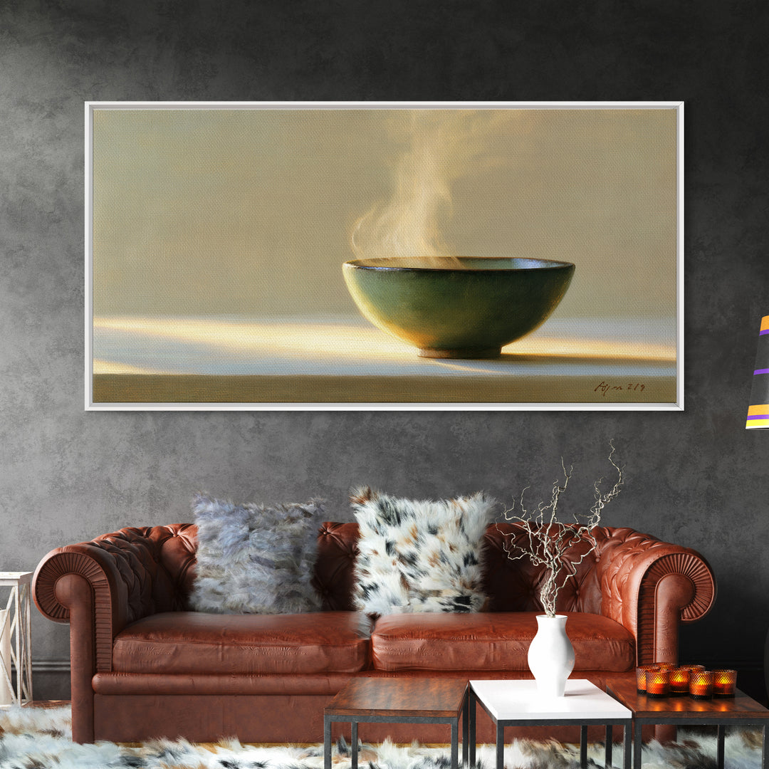 Tea Bowl and Steam Still Life Framed Canvas Print, Spa Art, Art Print, Spa Decor, Serenity, Botanical Art, Nature Prints, SPA-2x1-18