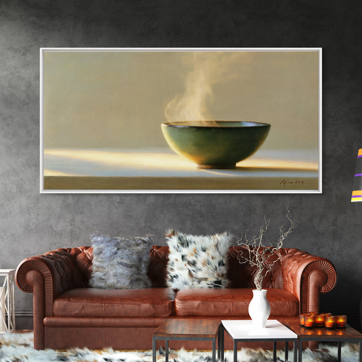 Tea Bowl and Steam Still Life Framed Canvas Print, Spa Art, Art Print, Spa Decor, Serenity, Botanical Art, Nature Prints, SPA-2x1-18