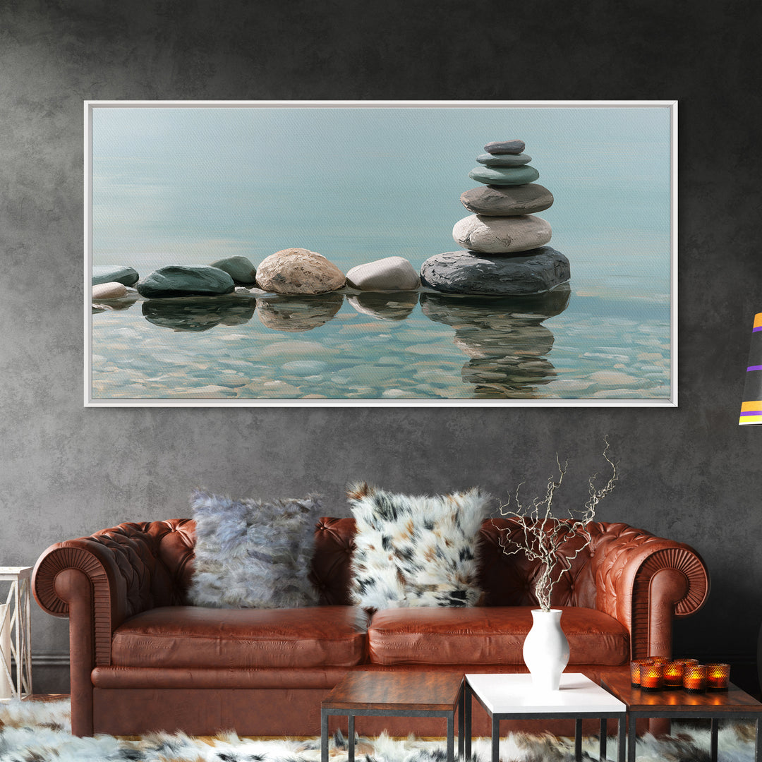 Stacked Stones Beside Calm Water Canvas Print, Spa Art, Black Woman Art, Spa Decor, Oil Painting, Serenity, Modern Home Decor, SPA-2x1-21
