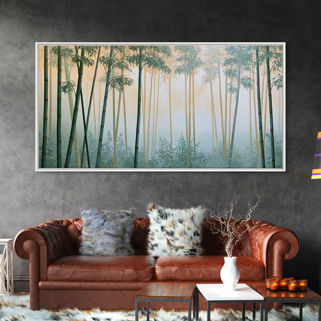Misty Bamboo Forest Framed Canvas Print, Spa Art, Botanical Art, Spa Decor, Oil Painting, Serenity, Fashion Wall Art, SPA-2x1-25