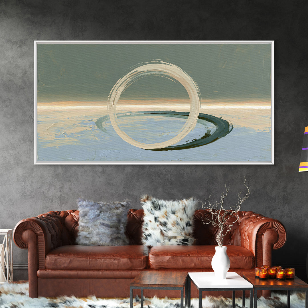 Minimal Zen Circle Brushstroke Framed Canvas Print, Spa Art, Minimalist Decor, Spa Decor, Fine Art, Serenity, Contemporary Art, SPA-2x1-28