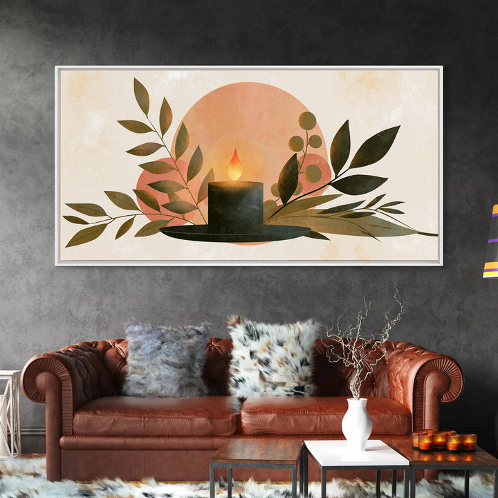 Warm Candle Flame Framed Canvas Print, Spa Art, Nature Prints, Spa Decor, Watercolor Art, Serenity, Dog Groomer Gifts, SPA-2x1-29