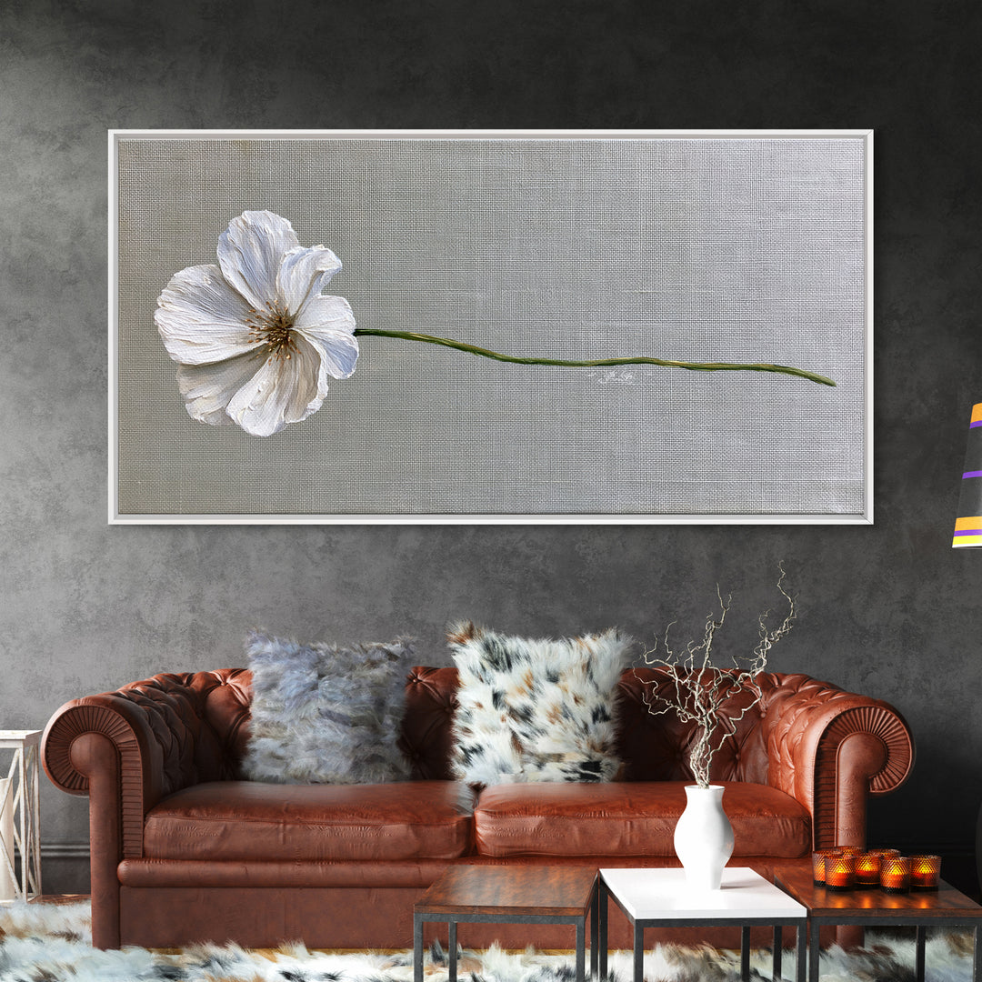 Single White Flower on Linen Ground Framed Canvas Print, Spa Art, Printable Art, Spa Decor, Watercolor Art, Serenity, SPA-2x1-37