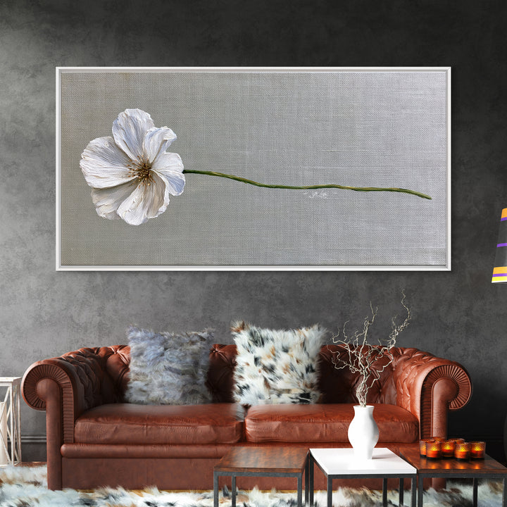 Single White Flower on Linen Ground Framed Canvas Print, Spa Art, Printable Art, Spa Decor, Watercolor Art, Serenity, SPA-2x1-37