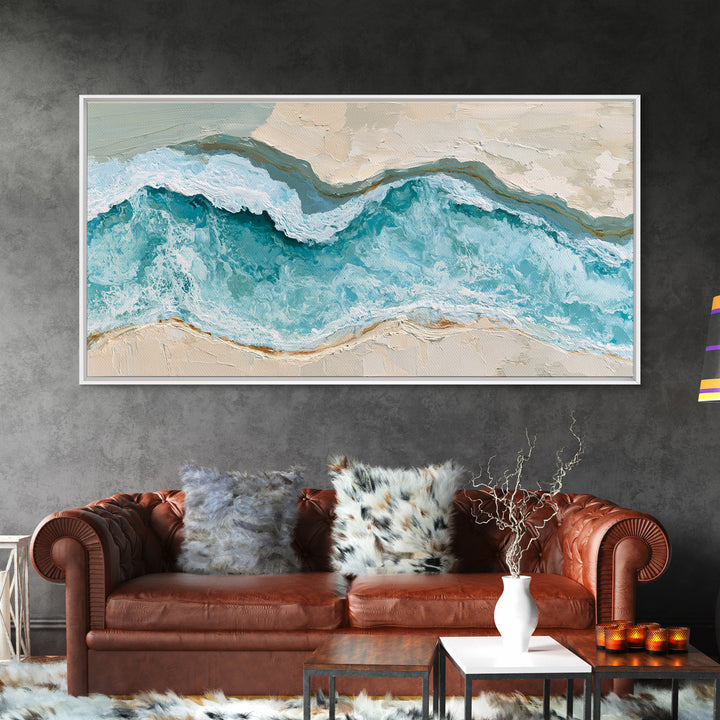 Blue Lagoon Water Seen from Above Framed Canvas Print, Spa Art, Art, Spa Decor, Serenity, Abstract Print, Minimalist Art, SPA-2x1-40